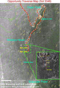 Mapa přesunu Opportunity z Cape York na Solander Point. Zdroj: NASA.